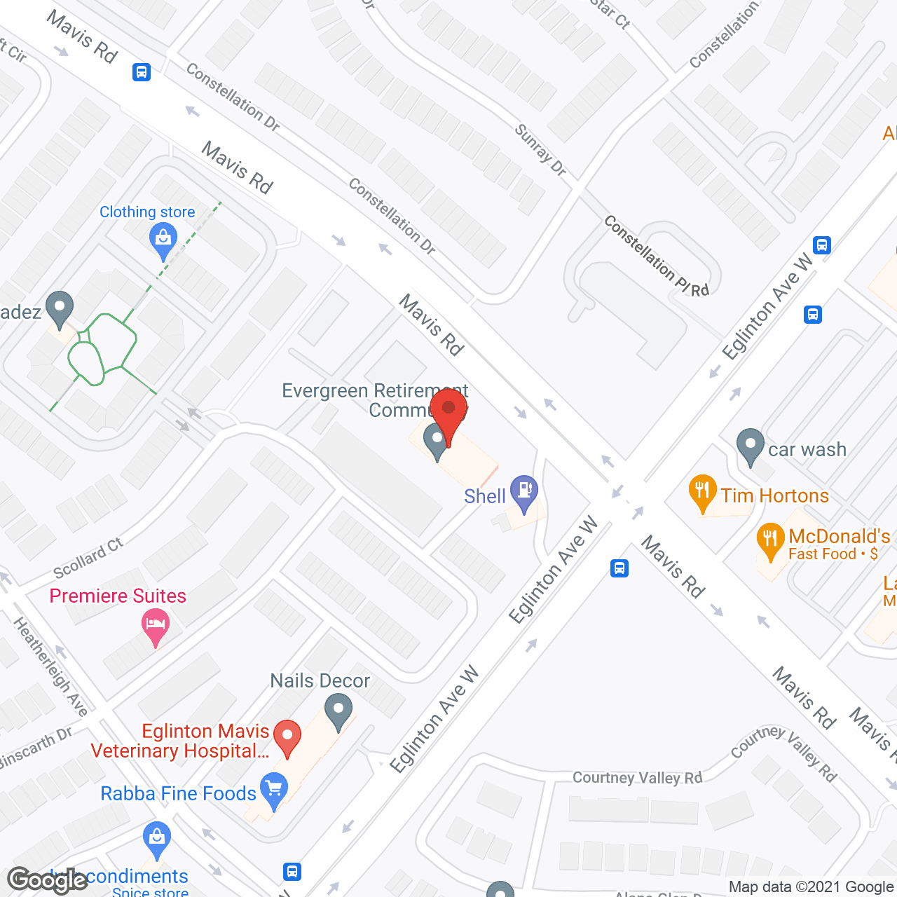 Evergreen Retirement Community in google map