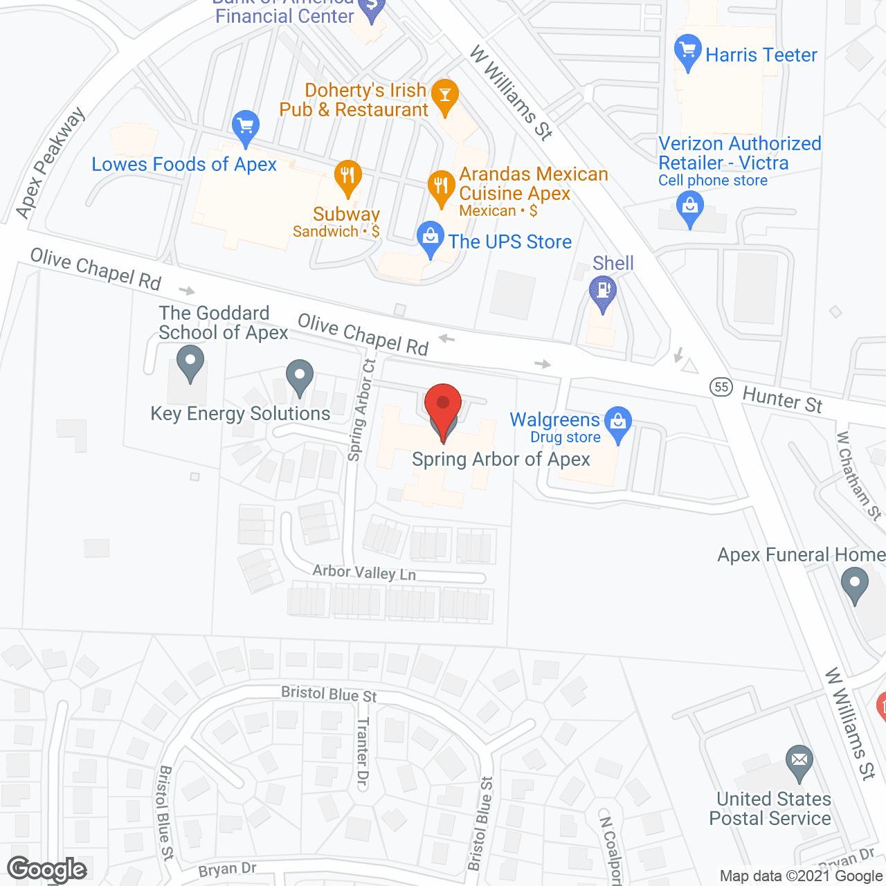 Spring Arbor of Apex in google map